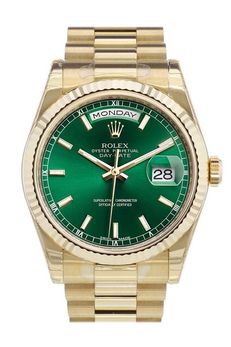 rolex daydate yellow gold green dial|rolex day date 36 price.